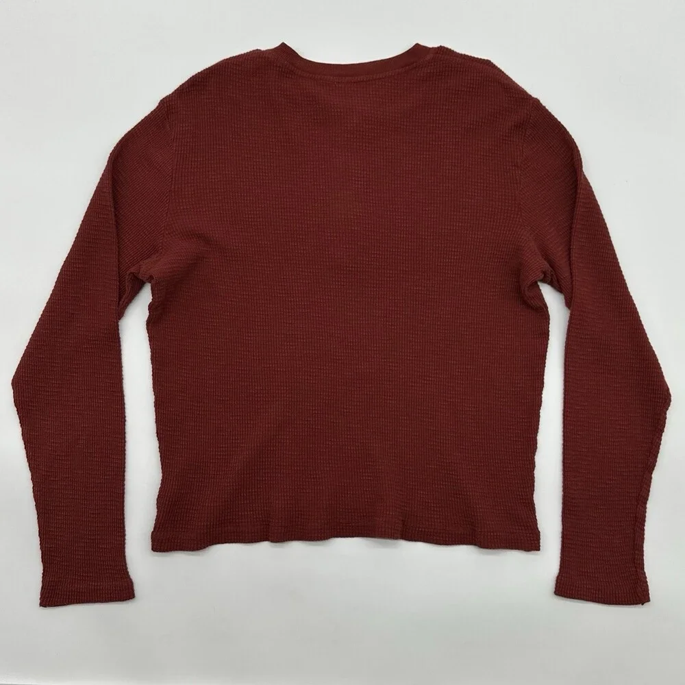 RE/DONE x Hanes Women's Size Small Red Thermal Henley Waffle Long Sleeve Shirt